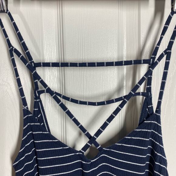 Hollister Criss Cross Striped Tank Top Navy Blue White Womens Size Medium - Picture 3 of 6
